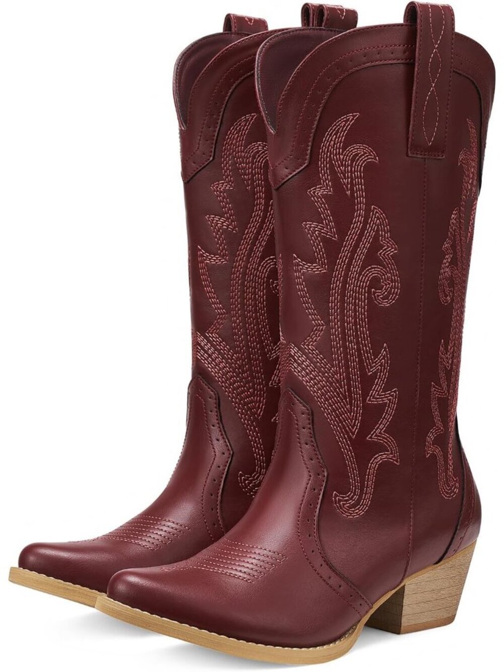 Women's Red Cowgirl Comfortable Western Boot Pointed Toe Embroidery
